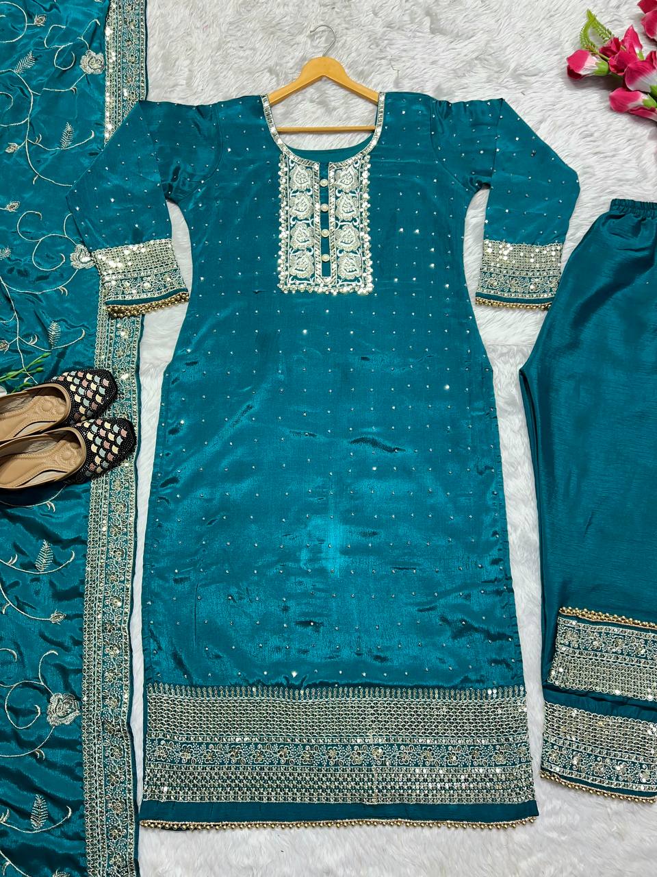 Party Wear Top , Pant And Dupatta In Fancy Style