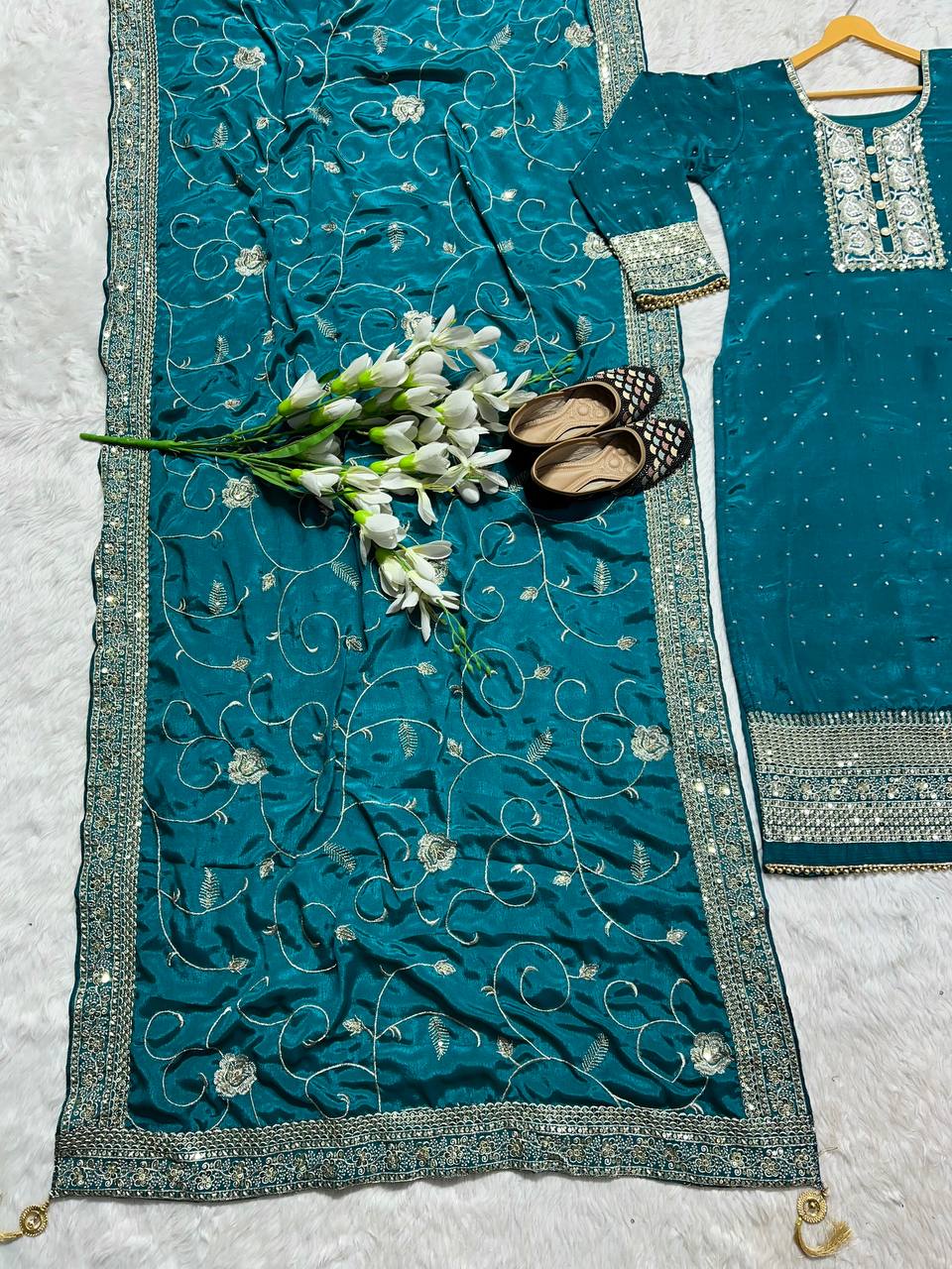 Party Wear Top , Pant And Dupatta In Fancy Style