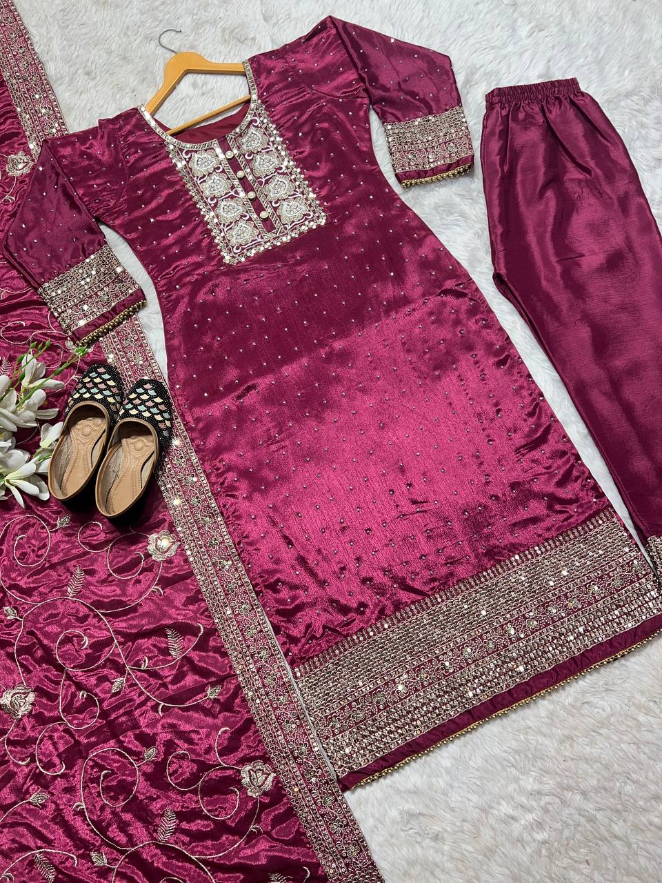 Party Wear Top , Pant And Dupatta In Fancy Style