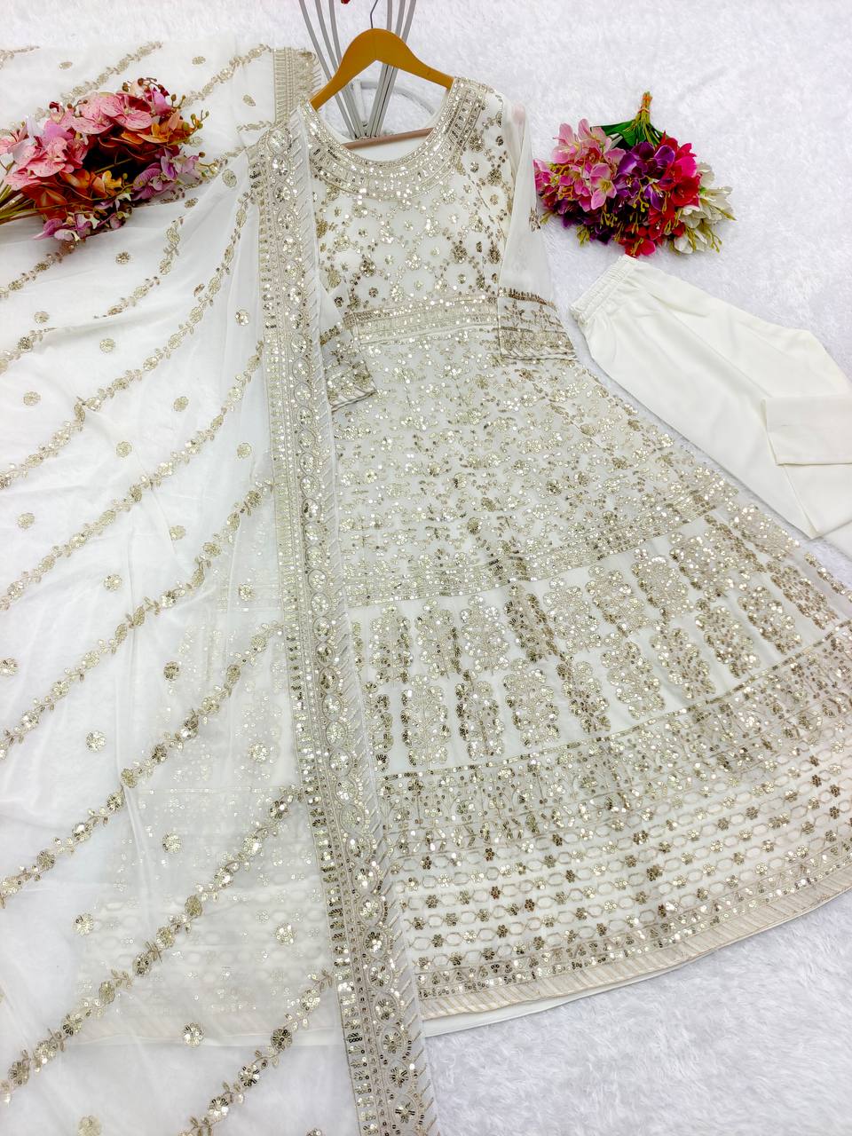 Designer Party Wear Anarkali Gown With Pent And Dupatta