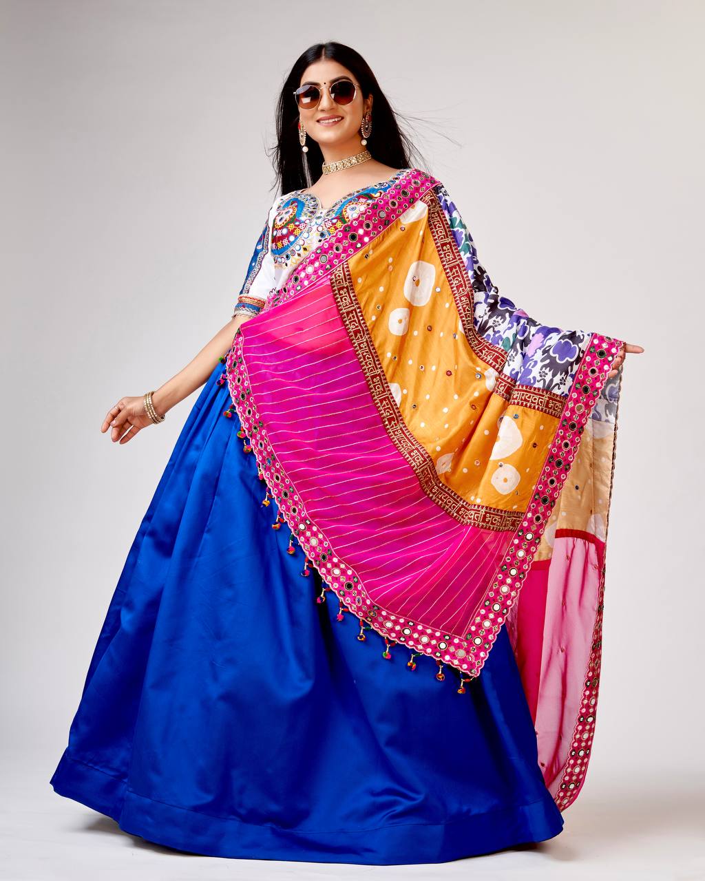 Navratri Special Lehenga Choli With Real Mirror Work & Thread Embroidery Work