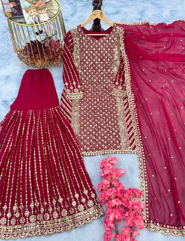 Designer Party Wear Look Top Plazzo & Dupatta Set