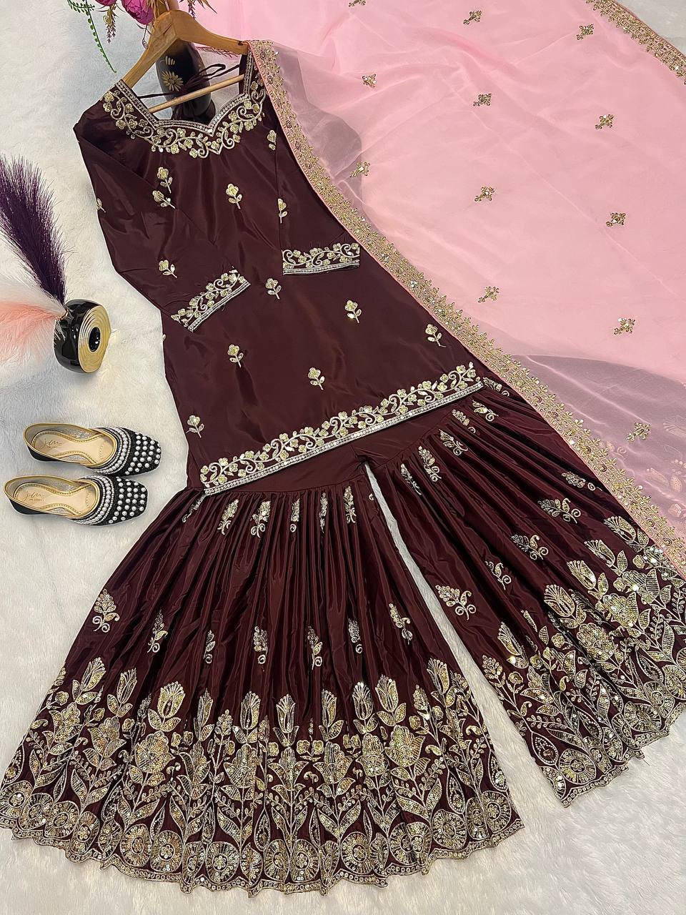 Party Wear Beautiful Top-Bottom And Dupatta With Embroidery Sequence Work