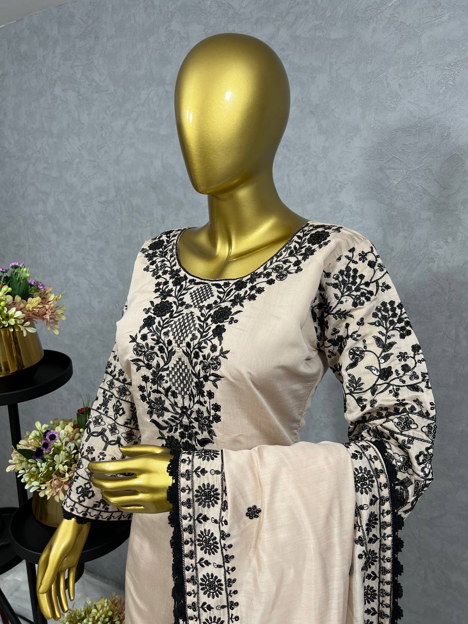 Beautiful Top-Bottom And Dupatta With Fancy Embroidery Sequence Work