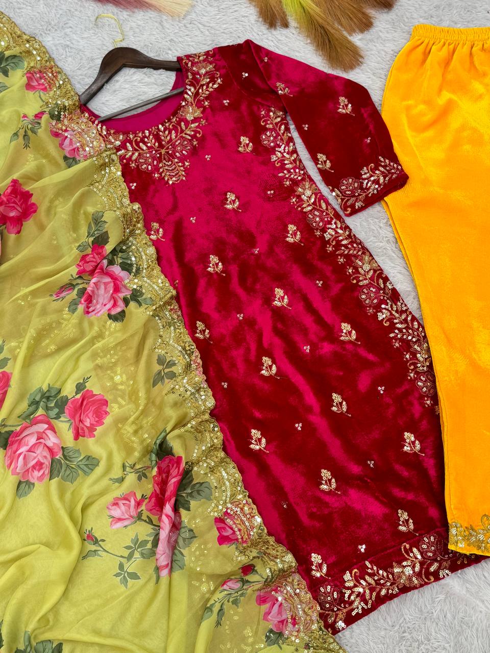 Party Wear Beautiful Top-Pent And Dupatta With Sequence Work