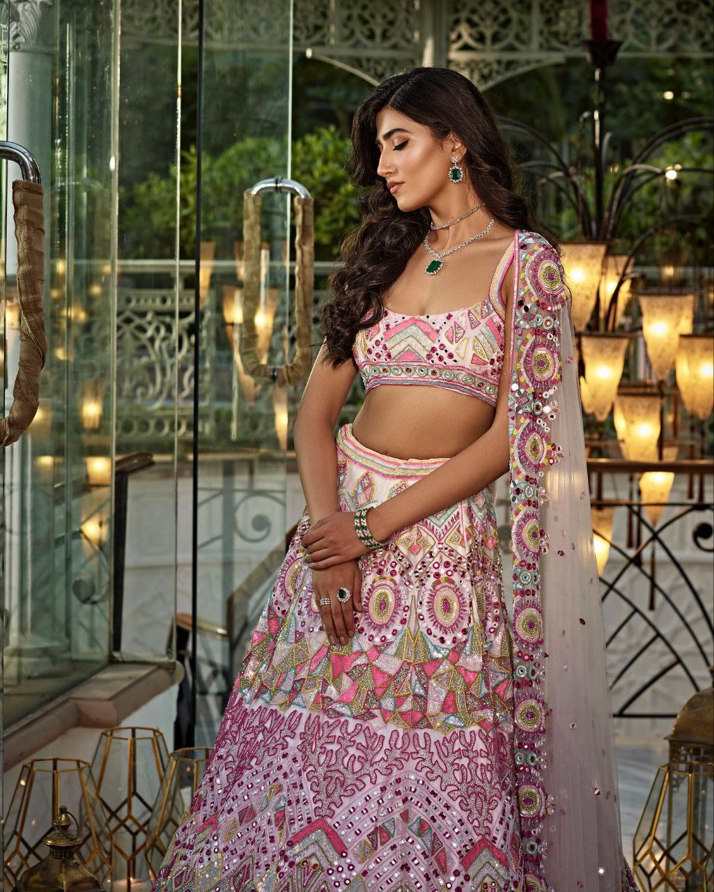 Party Wear Designer Lehenga Choli With Foil Mirror Work