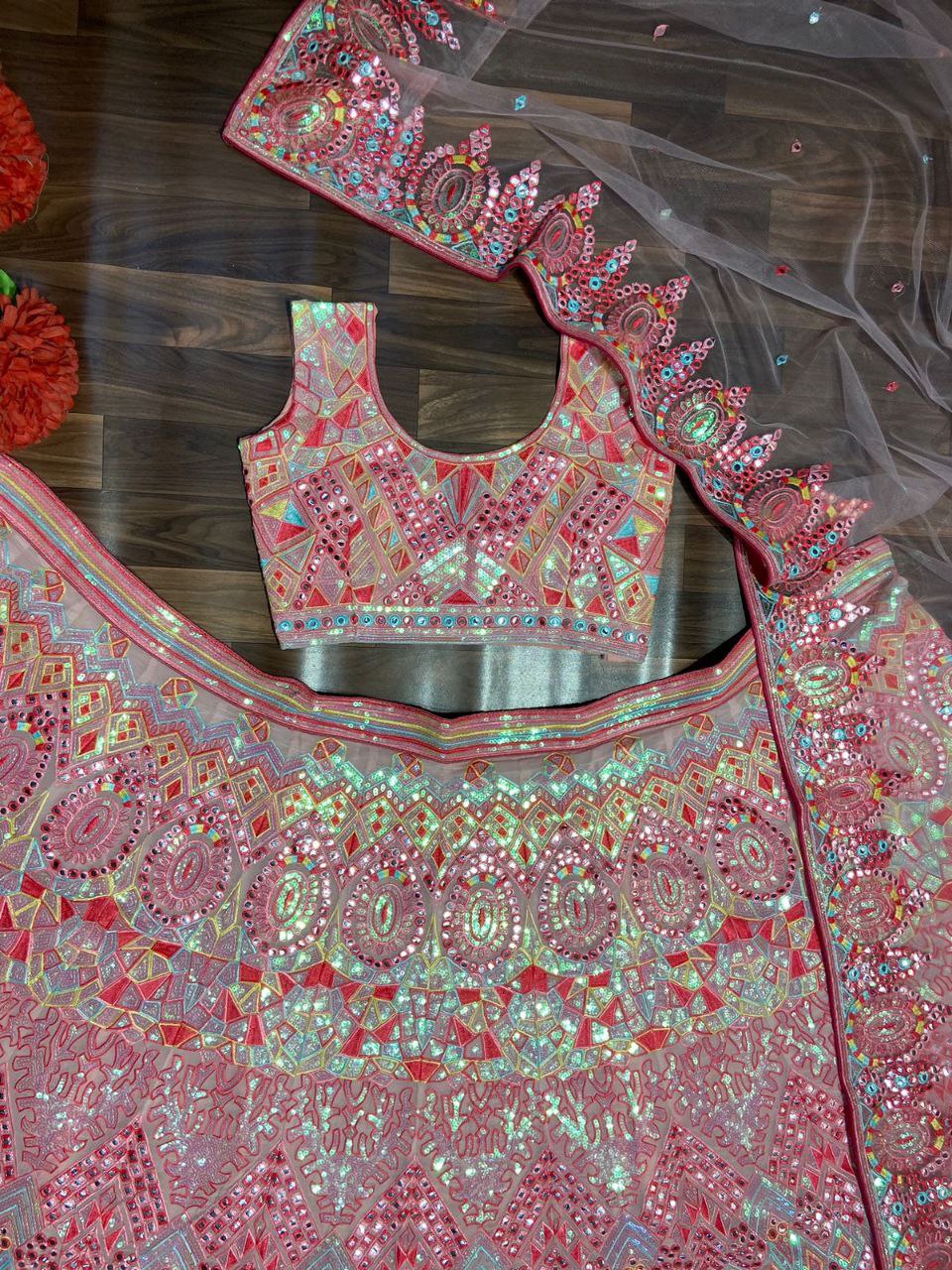 Party Wear Designer Lehenga Choli With Foil Mirror Work