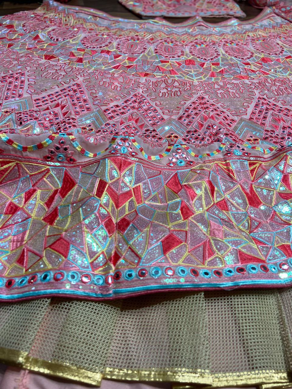 Party Wear Designer Lehenga Choli With Foil Mirror Work