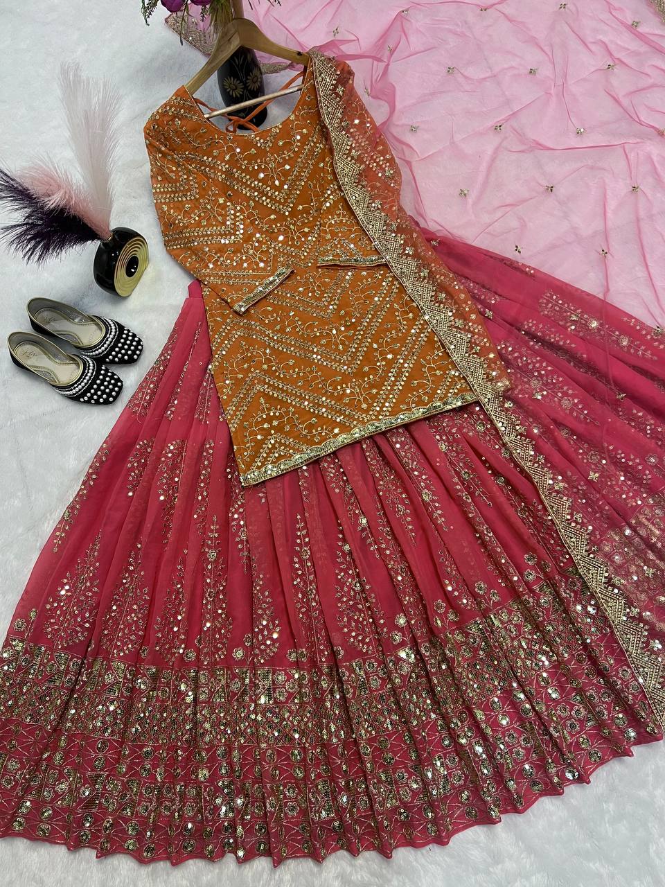 Party Wear Designer Suit Set With Sequence Fancy Border Work
