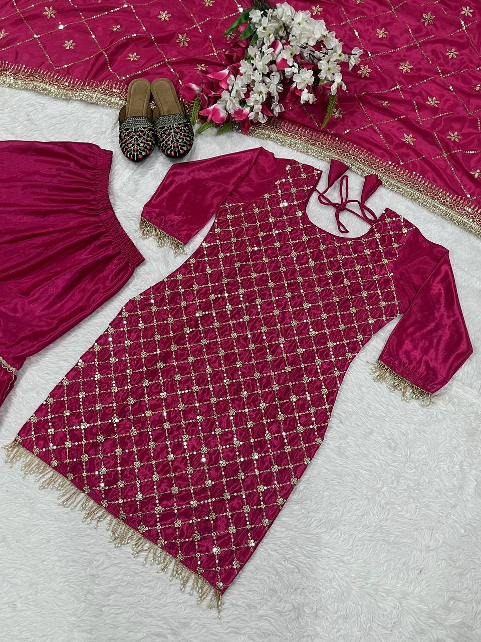 Designer Party Wear Look Top , Sharara Plazzo And Dupatta