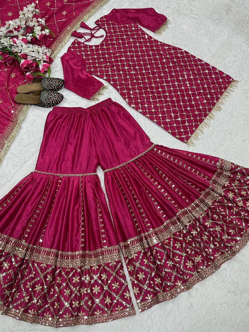 Designer Party Wear Look Top , Sharara Plazzo And Dupatta