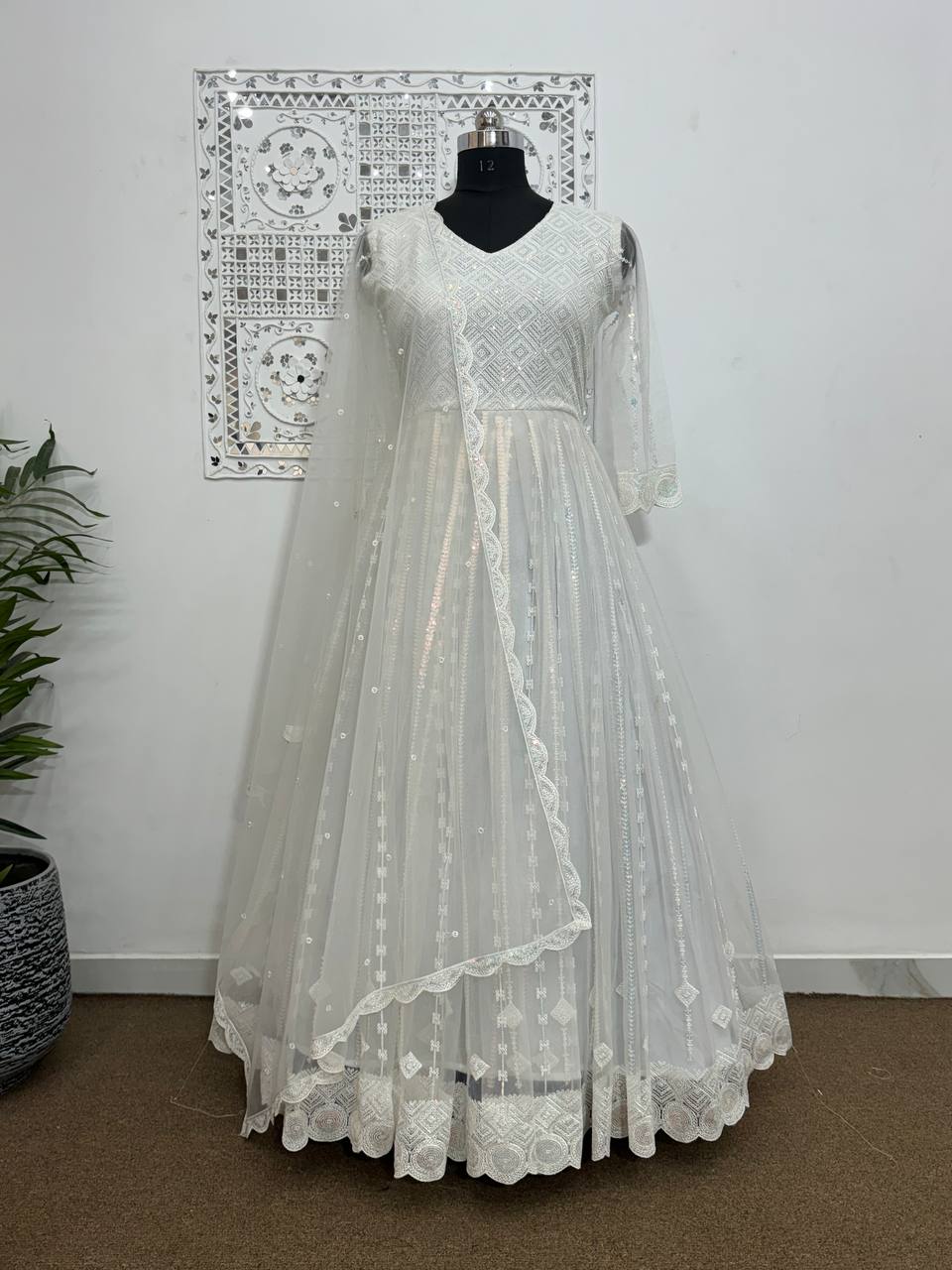 Party Wear Look Beautiful Gown & Dupatta With Embroidery Thread And Sequins Work