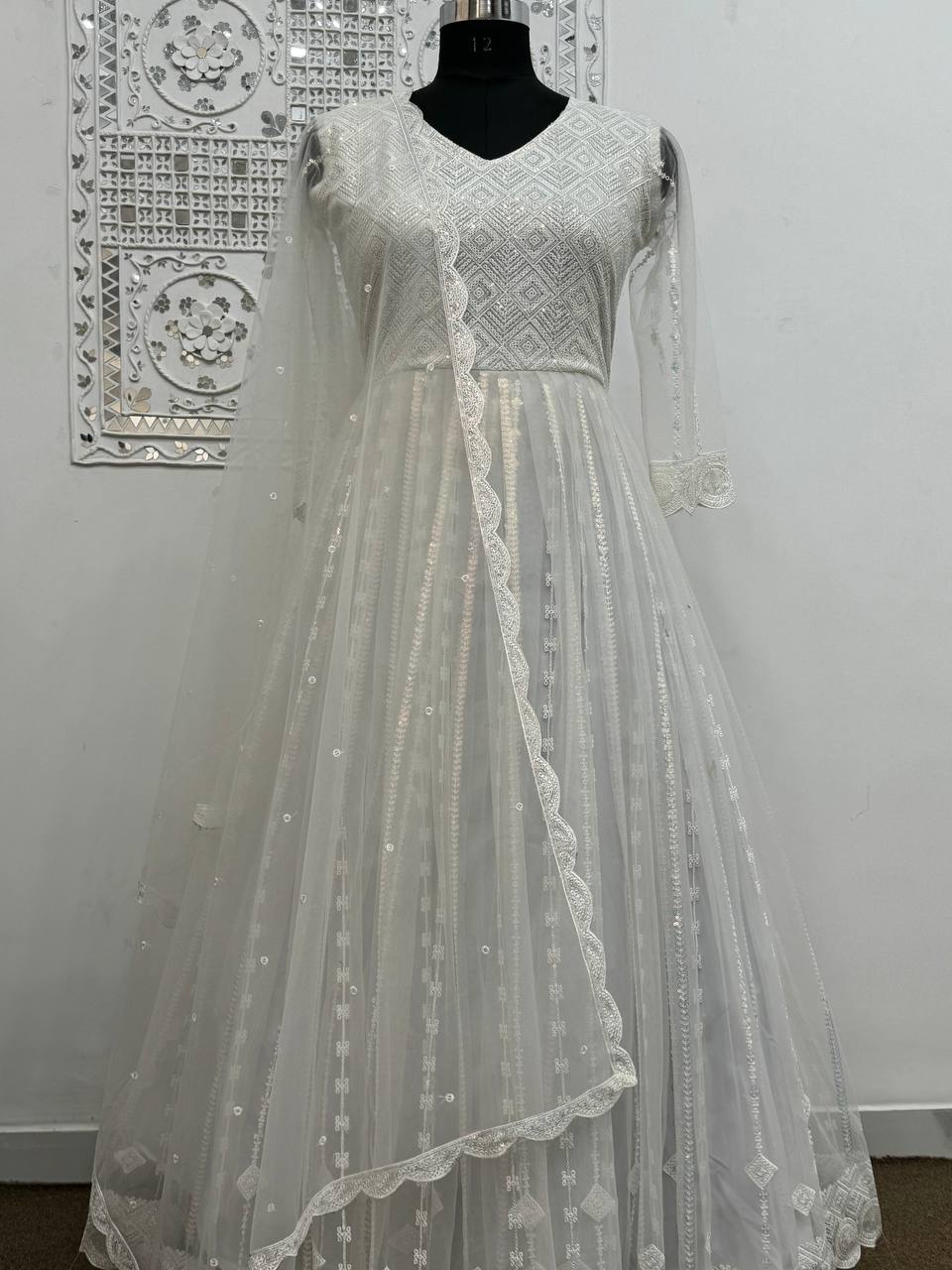 Party Wear Look Beautiful Gown & Dupatta With Embroidery Thread And Sequins Work