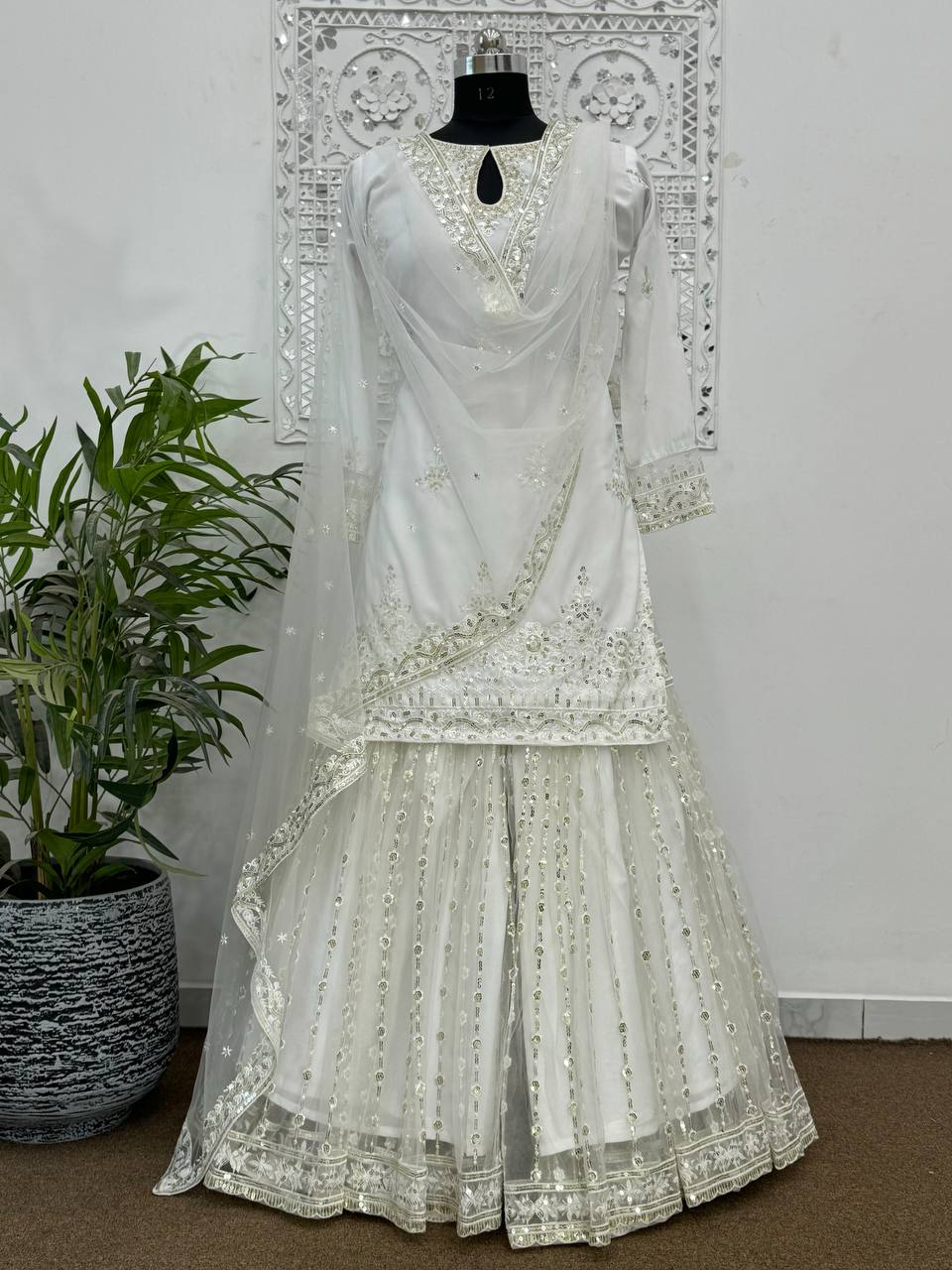Designer Top - Sharara With Dupatta With Embroidery And Sequins Work