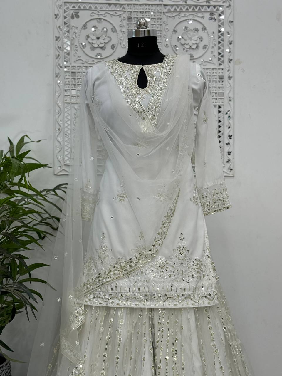 Designer Top - Sharara With Dupatta With Embroidery And Sequins Work