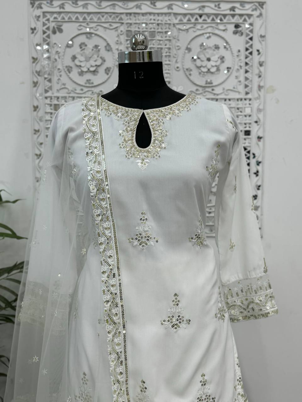 Designer Top - Sharara With Dupatta With Embroidery And Sequins Work