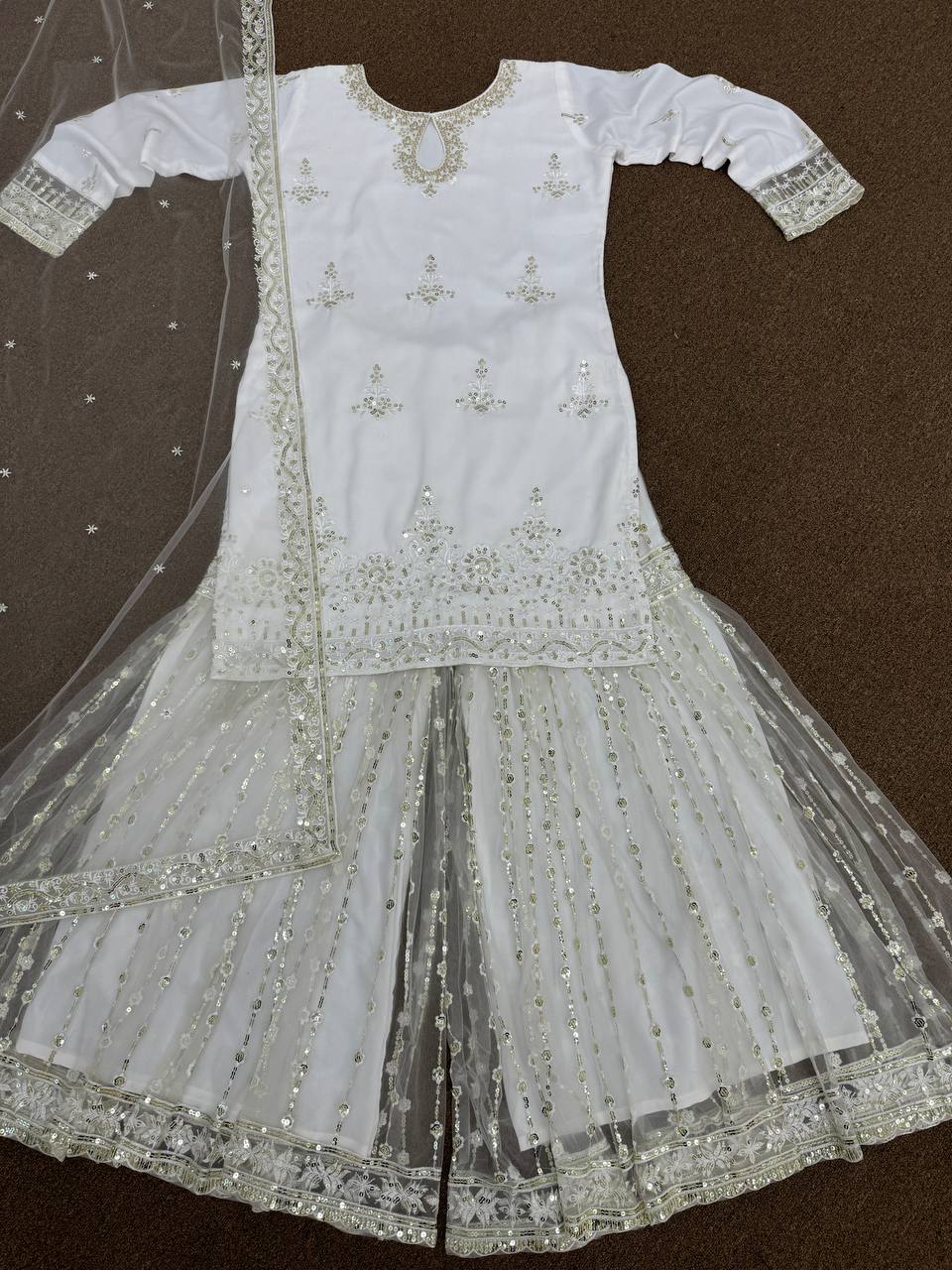 Designer Top - Sharara With Dupatta With Embroidery And Sequins Work