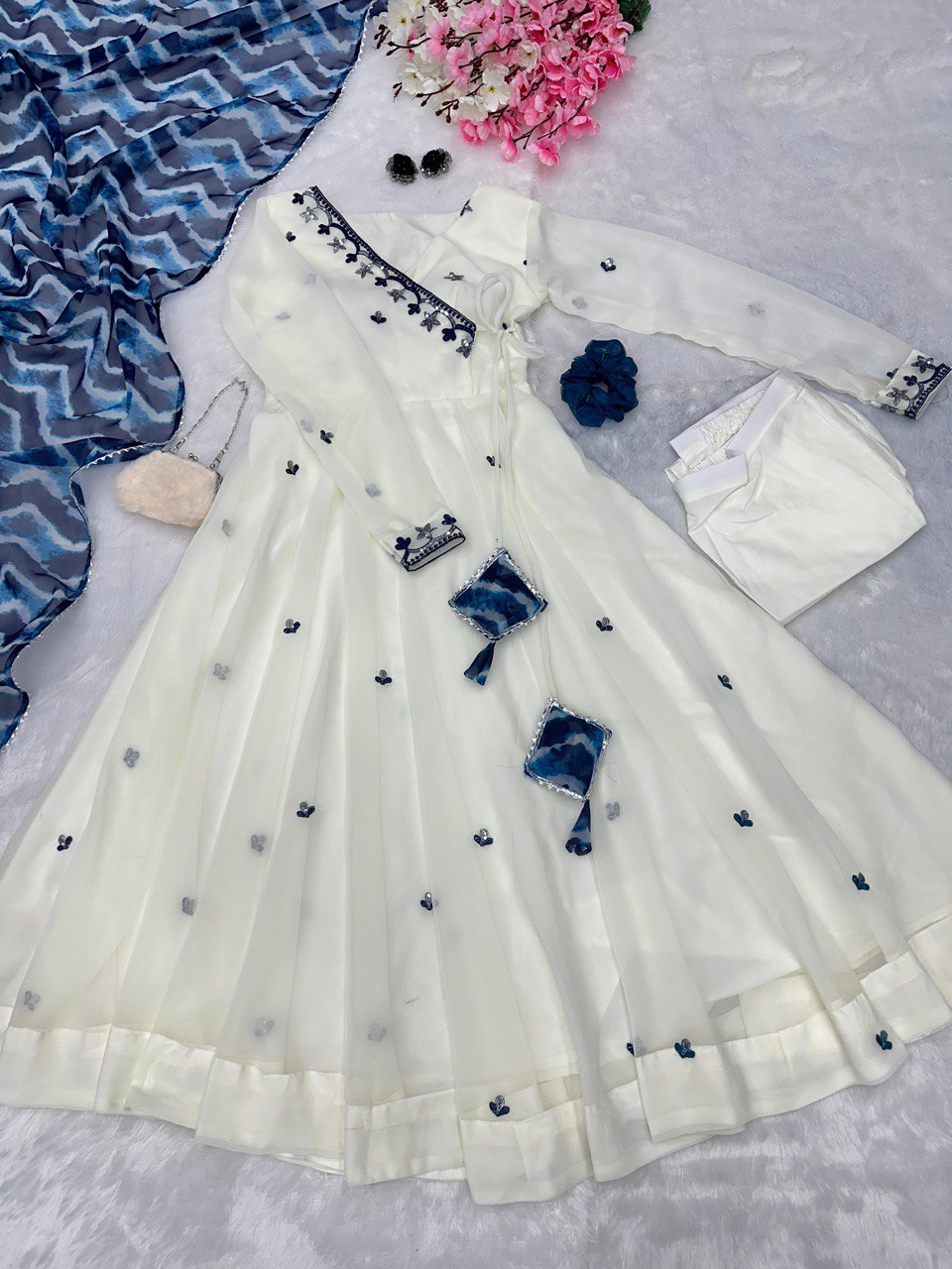 Party Wear Anarkali Suit -Bottom And Dupatta With Embroidery Work