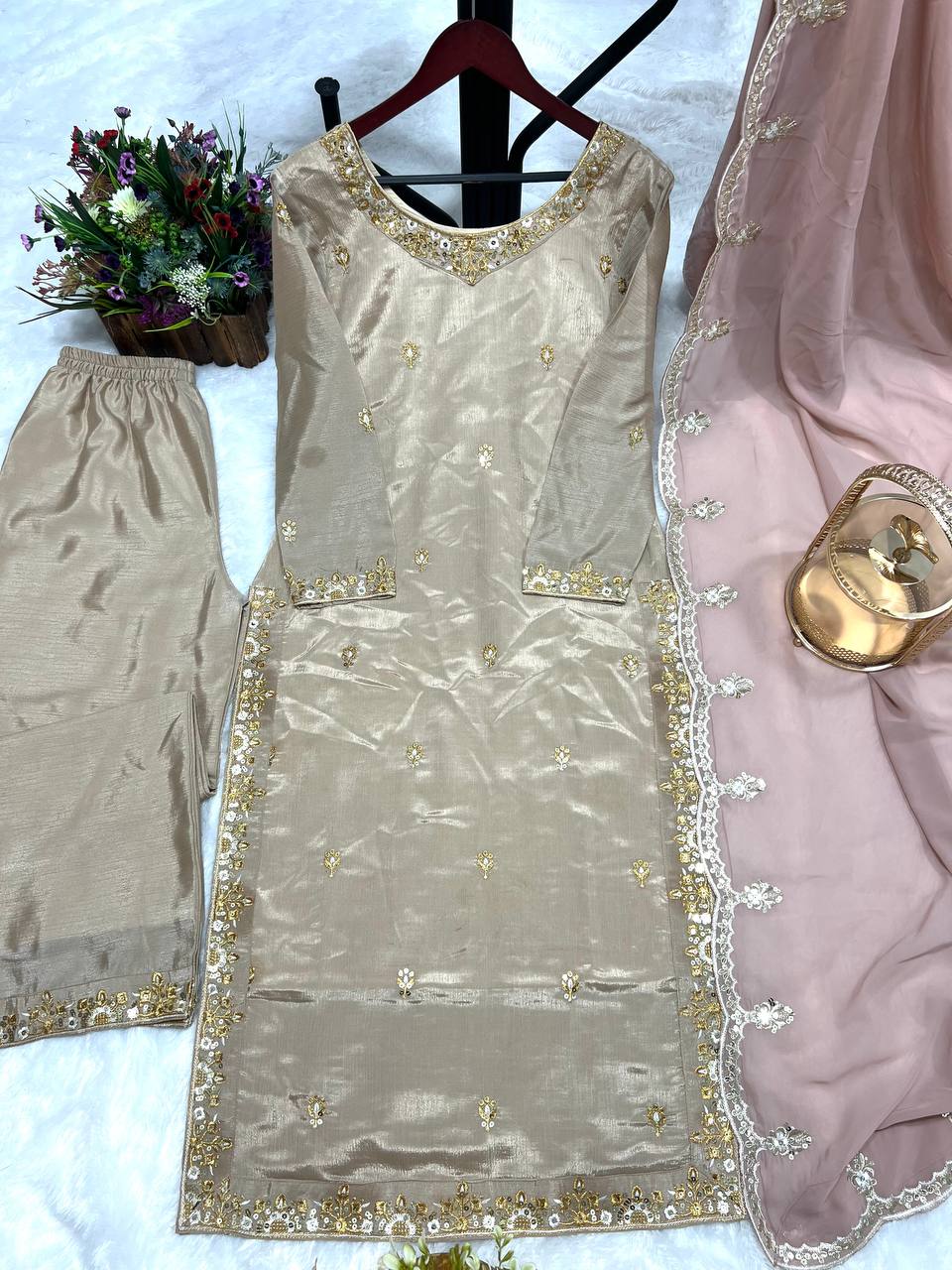 Party Wear Designer Top Bottom And Dupatta With Embroidery Work