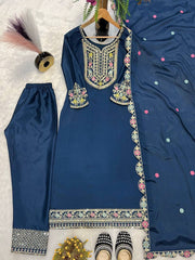 Designer Suit Top , Pant And Dupatta In Fancy Style