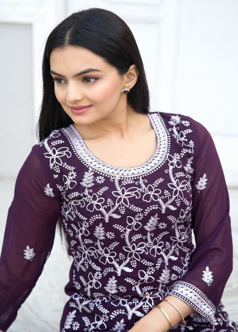 Designer Embroidered Suit Set With Heavy Embroidered Work