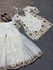 Party Wear Sharara Top And Dupatta With Embroidery Work
