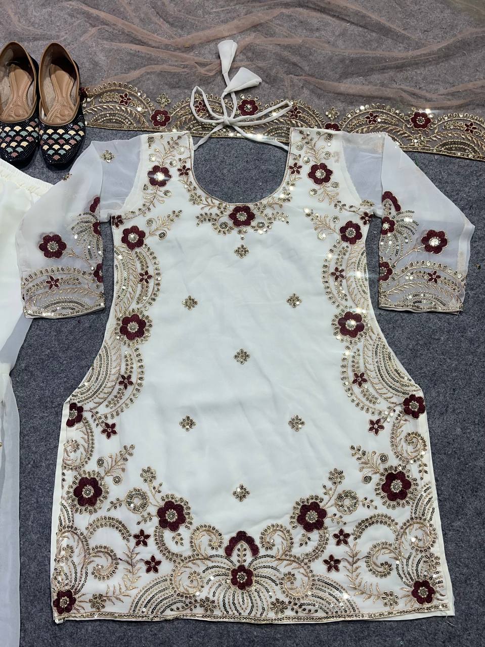 Party Wear Sharara Top And Dupatta With Embroidery Work
