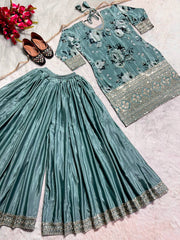 Designer Long Pakistani Suit Top , Sharara And Dupatta