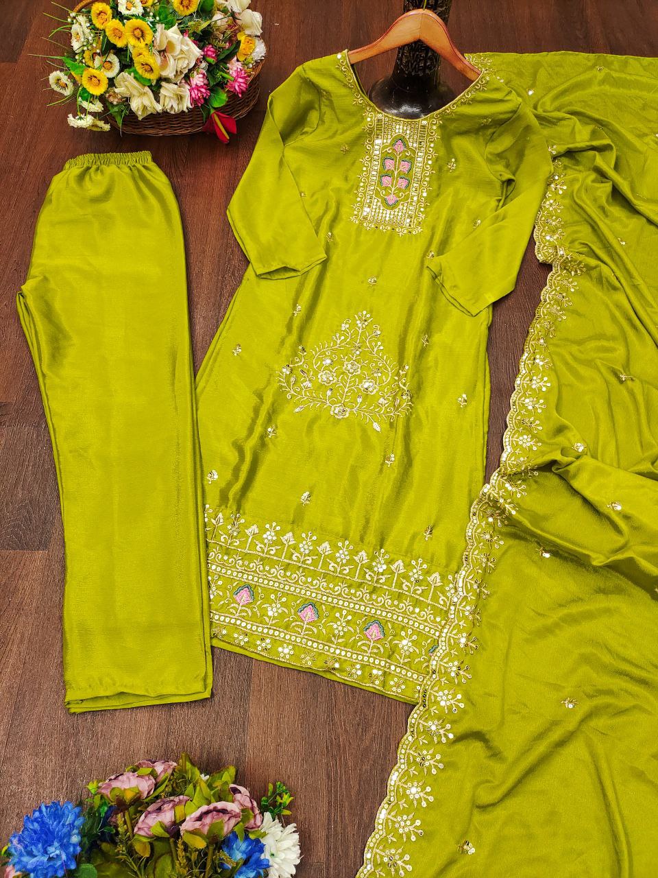 Designer Embroidered Suit Pent And Dupatta With Embroidered Work