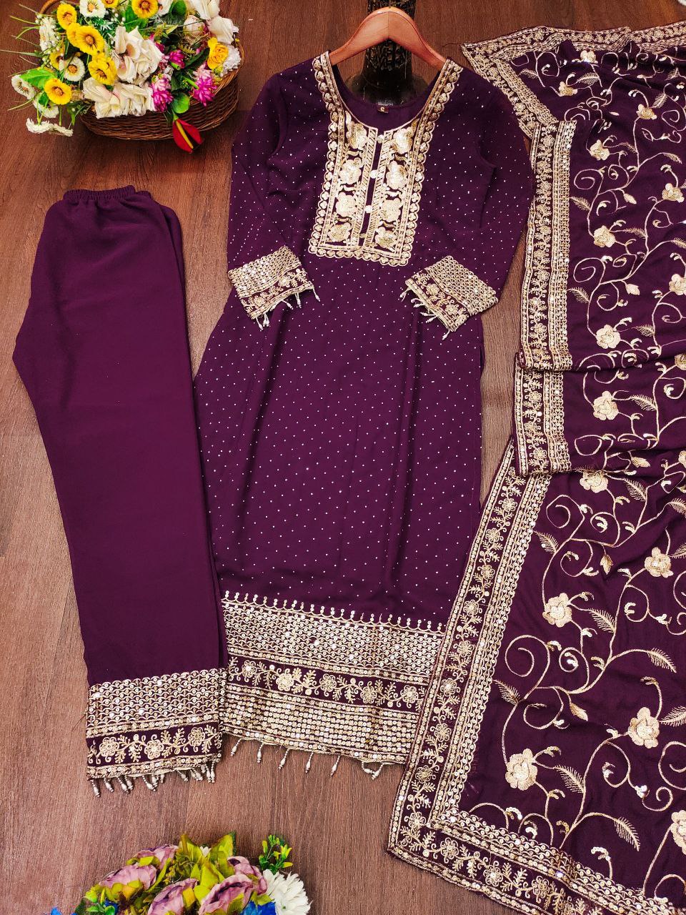 Designer Embroidered Suit With Embroidered Work And Stone Work