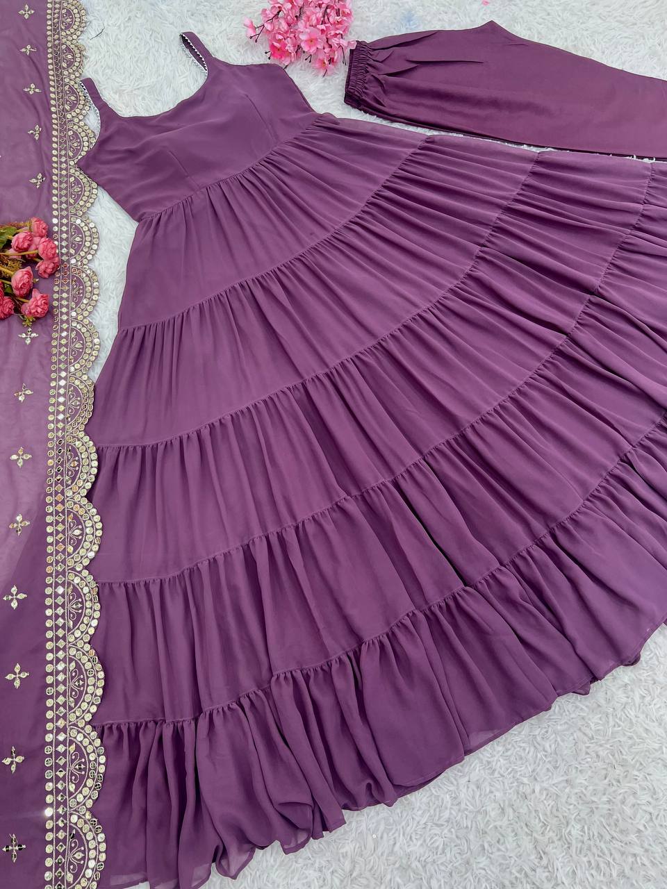 Beautiful Anarkali Gown With With Fully Ruffle Flair With Dupatta
