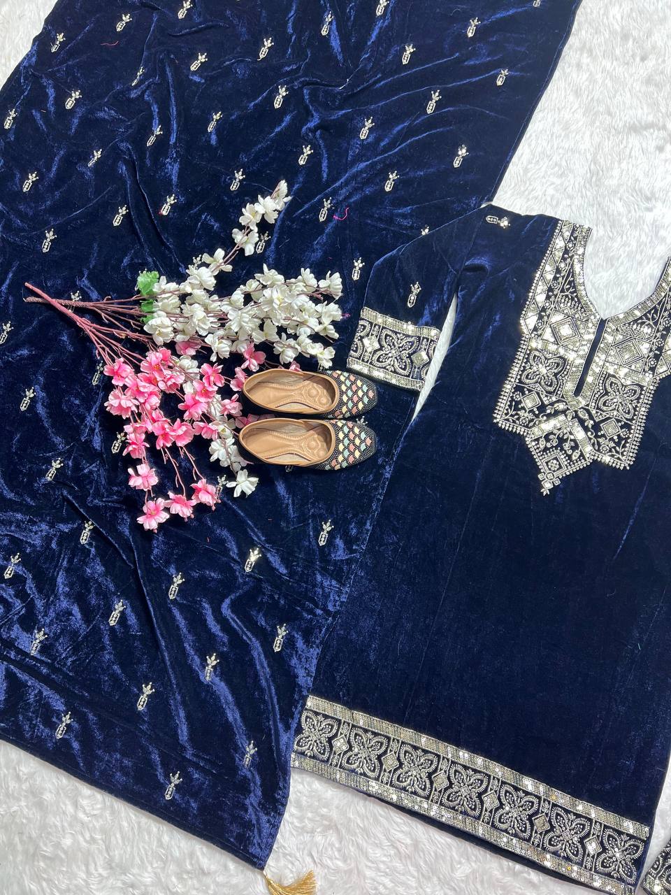 Party Wear Suit Set With Embroidery Sequence Work