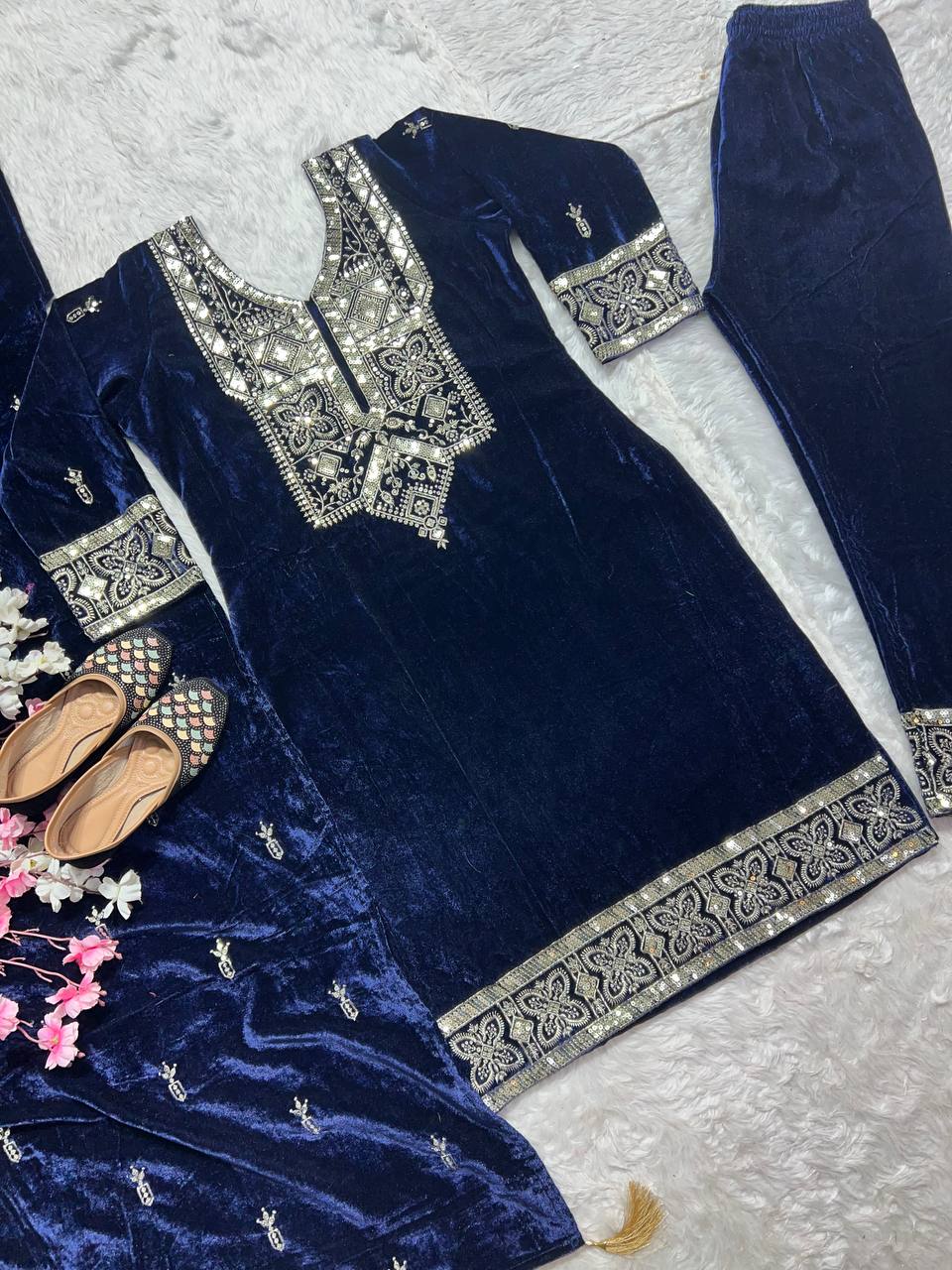 Party Wear Suit Set With Embroidery Sequence Work