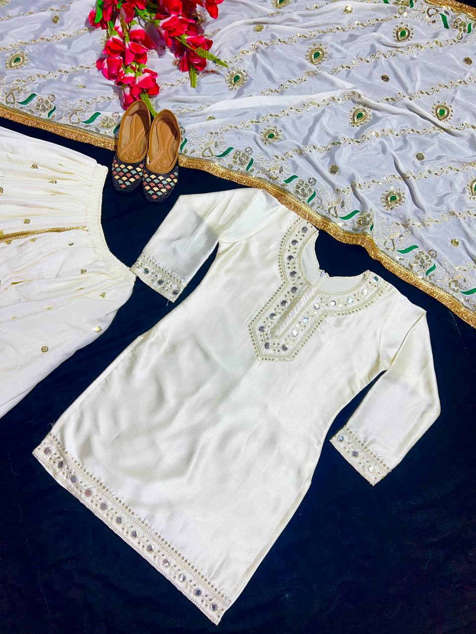 Designer Party Wear Look Top ,Dhoti Skirt And Dupatta