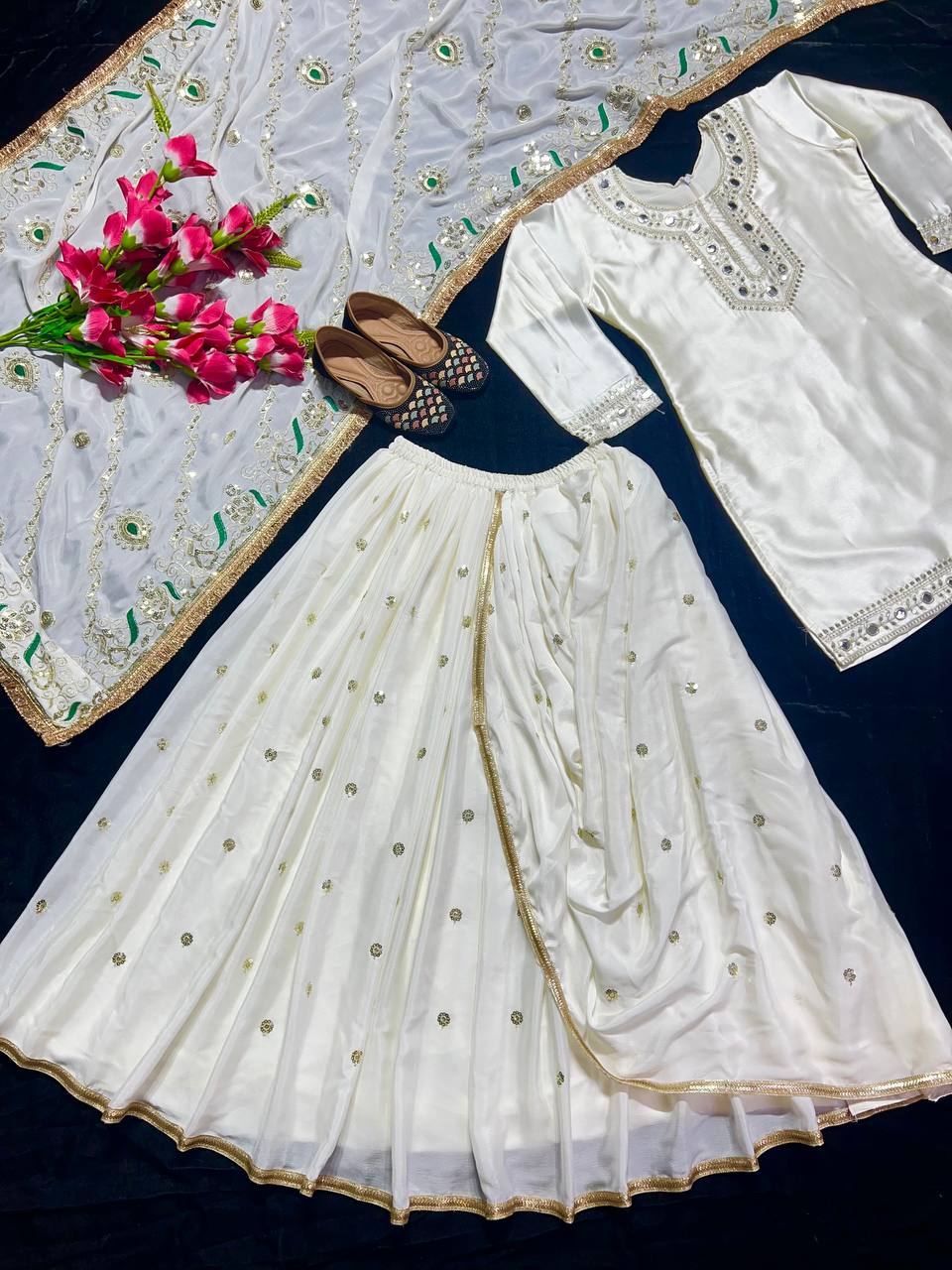 Designer Party Wear Look Top ,Dhoti Skirt And Dupatta
