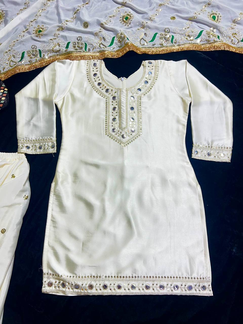 Designer Party Wear Look Top ,Dhoti Skirt And Dupatta