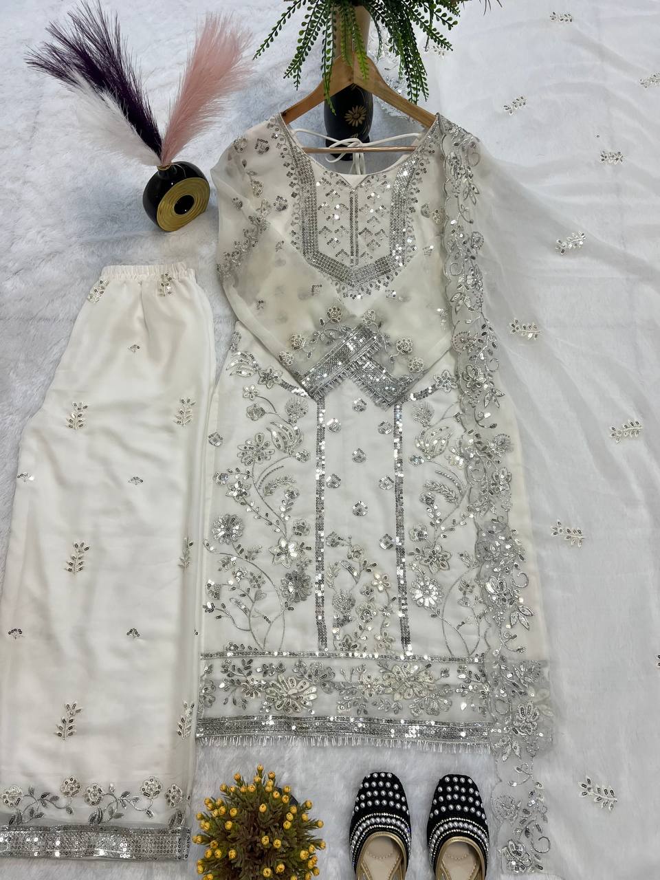 Designer Top-Bottom And Dupatta With Embroidery Work