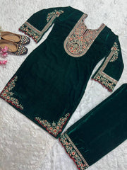 Designer Party Wear Suit Set With Embroidery Coding Sequence Work