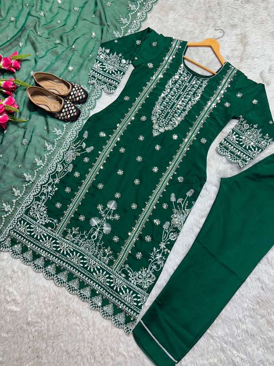 Designer Party Wear Look Suit , Pant And Dupatta