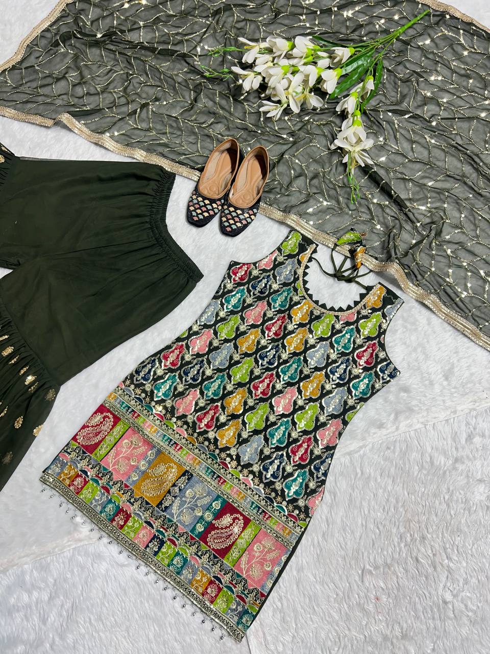 Designer Party Wear Top Bottom And Dupatta With Embroidery Sequence Work