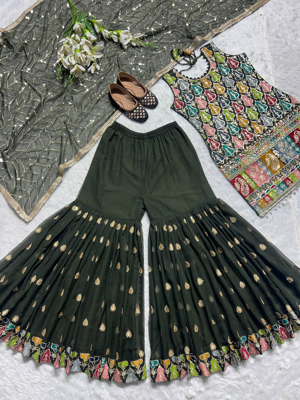 Designer Party Wear Top Bottom And Dupatta With Embroidery Sequence Work