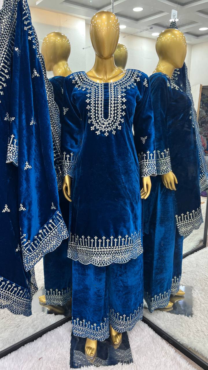 Designer Party Wear Top-Sharara And Dupatta With Heavy Embroidery Sequence Work