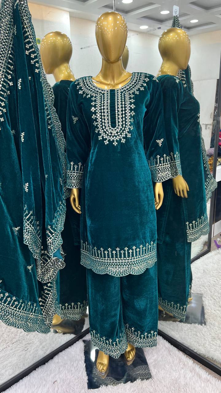Designer Party Wear Top-Sharara And Dupatta With Heavy Embroidery Sequence Work