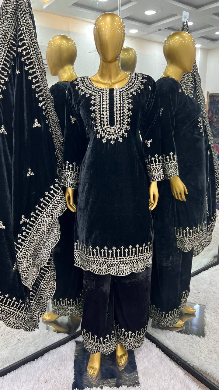 Designer Party Wear Top-Sharara And Dupatta With Heavy Embroidery Sequence Work