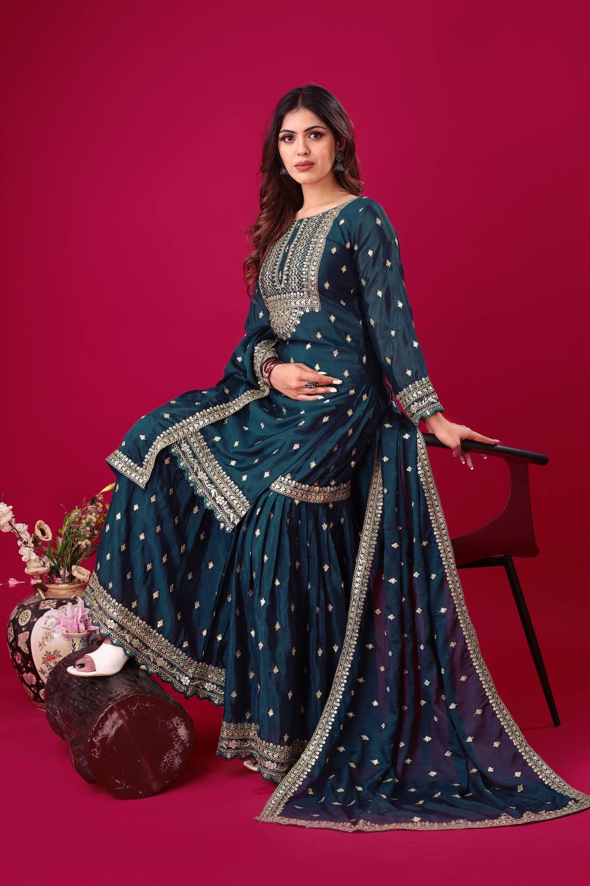 Designer Party Wear Look Fancy Top-Dupatta And Fully Stitched Sharara