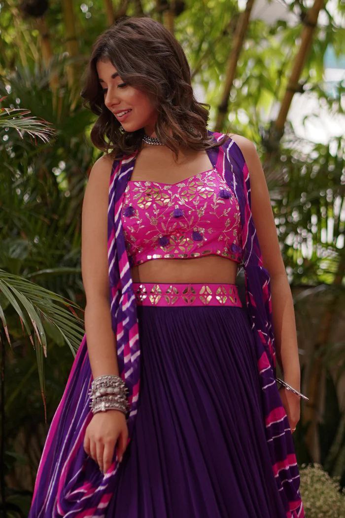 Designer Party Wear Lehenga Blouse And Koti With Beautiful Foil Mirror Work
