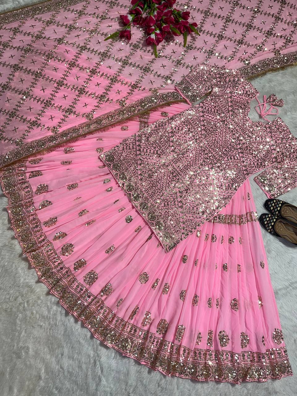 Beautiful Party Wear Top Lehenga With Fancy Border Work