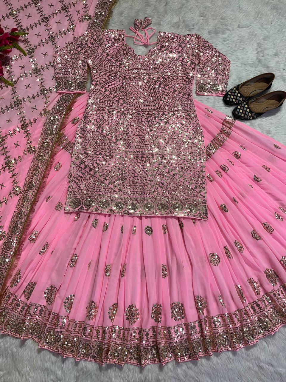 Beautiful Party Wear Top Lehenga With Fancy Border Work
