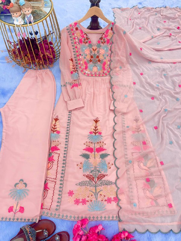 Beautiful Top Plazzo & Dupatta With Heavy Embroidery Work