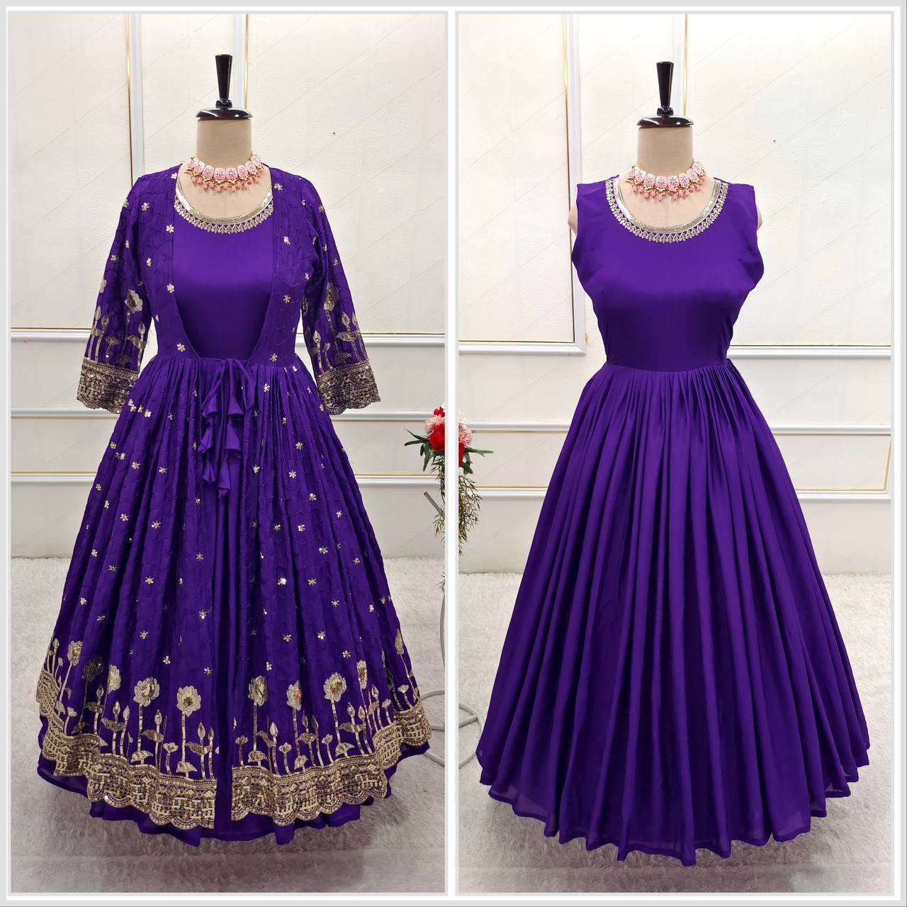 Party Wear Designer Gown With Embroidery Sequence Work